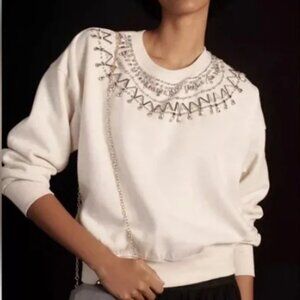 Anthropologie Maeve Rhinestone Embellished Collar Pullover Sweatshirt